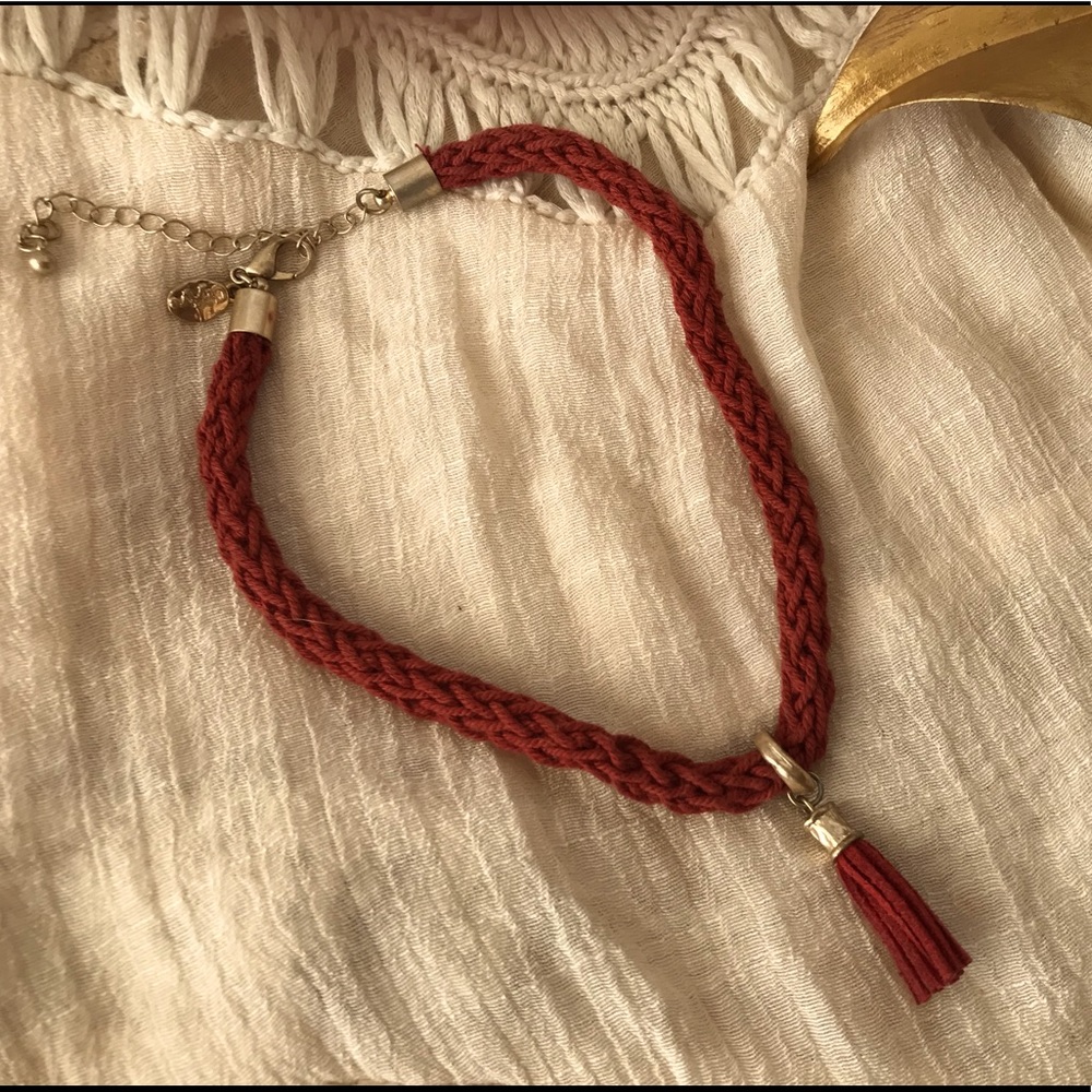 Deep Red Choker Necklace With Tassel Pendant⚜️